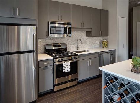 grey kitchen cabinets with stainless steel appliances|gray stainless steel cabinets.